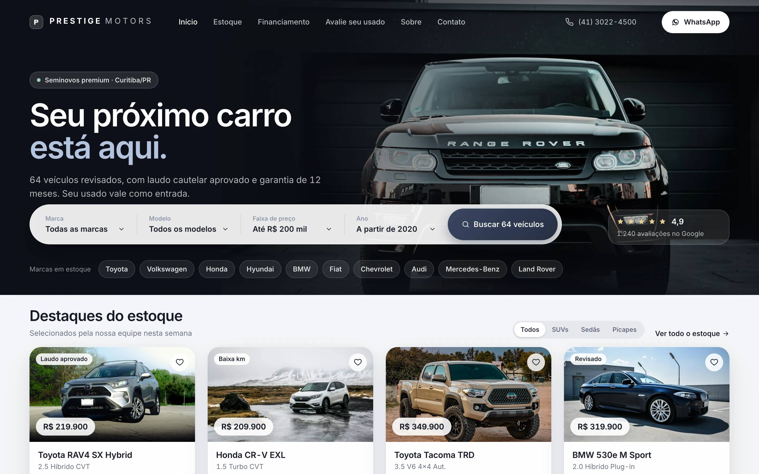Ilustração do site de uma revenda criado na Axivor Auto